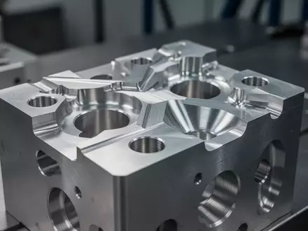 Ein präzise gefräster Aluminiumblock mit komplexen geometrischen Strukturen in einer industriellen Werkstattumgebung. - Foto: über boerse-global.de