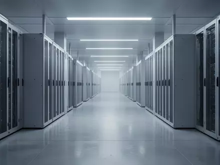 Ein minimalistischer Serverraum in einem Behördengebäude mit neutralen Server-Racks und kühler Beleuchtung. - Foto: über boerse-global.de