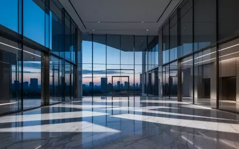 Moderne, minimalistische Architektur mit Glasfassaden und reflektierenden Böden in der Dämmerung. - Foto: über boerse-global.de