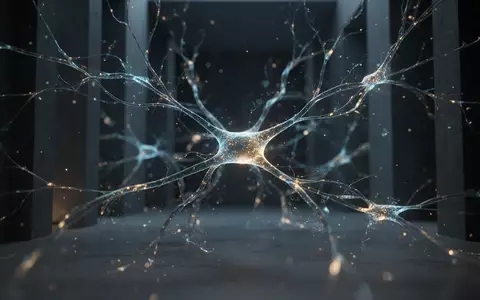 Abstrakte Darstellung neuronaler Verbindungen in einem dunklen, architektonischen Raum mit sanft leuchtenden Lichtfäden. - Foto: über boerse-global.de