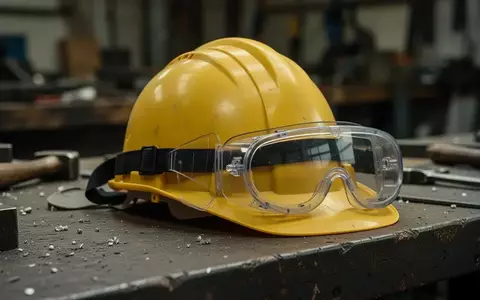 Symbolbild: Schutzhelm und Schutzbrille auf einer Werkbank - Foto: über boerse-global.de