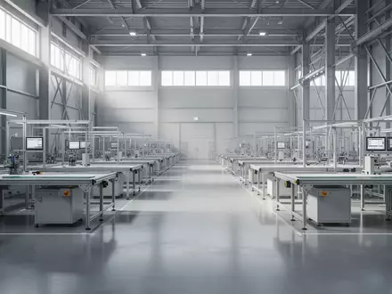 Eine moderne, leere industrielle Fertigungshalle in Japan mit poliertem Boden und minimalistischen Stahlstrukturen. - Foto: über boerse-global.de