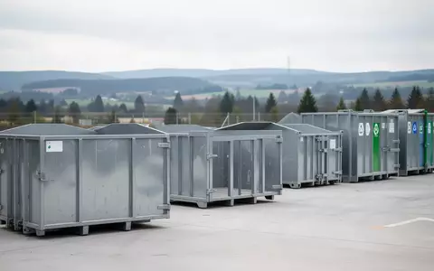 Leere, industrielle Metallcontainer auf einem aufgeräumten Wertstoffhof unter Tageslicht. - Foto: über boerse-global.de