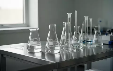 Laborumgebung mit Glasgeräten für die chemische Analyse von Lebensmitteln auf einem Edelstahltisch. - Foto: über boerse-global.de