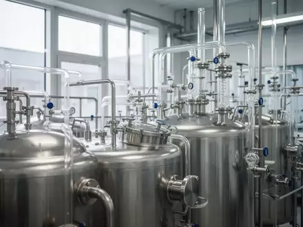 Moderne industrielle Biotechnologie-Anlage mit Edelstahltanks und Rohrleitungssystemen in einer sterilen Laborumgebung. - Foto: über boerse-global.de
