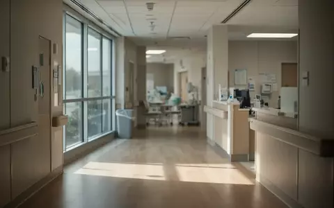 Ein leerer, sonnendurchfluteter Krankenhausflur mit moderner Architektur und ruhiger Atmosphäre. - Foto: über boerse-global.de