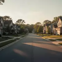 Eine ruhige Wohnstraße in einer amerikanischen Vorstadt bei Sonnenuntergang mit leeren Einfahrten und Häuserzeilen. - Foto: über boerse-global.de