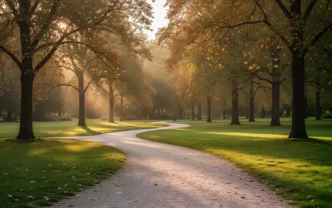 Ein geschwungener Kiesweg in einem grünen Park im goldenen Licht der Nachmittagssonne. - Foto: über boerse-global.de