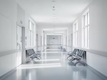 Ein heller, leerer Krankenhausflur mit moderner Architektur und natürlichem Lichteinfall in Vietnam. - Foto: über boerse-global.de