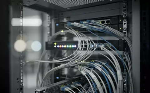 Modernes Serverraum-Interieur mit organisierter Verkabelung und Statusleuchten zur Darstellung der Systemspeicherverwaltung. - Foto: über boerse-global.de