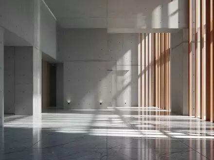 Minimalistisches, modernes Architektur-Interieur in Tokio mit klaren Betonoberflächen und sanftem Lichteinfall. - Foto: über boerse-global.de
