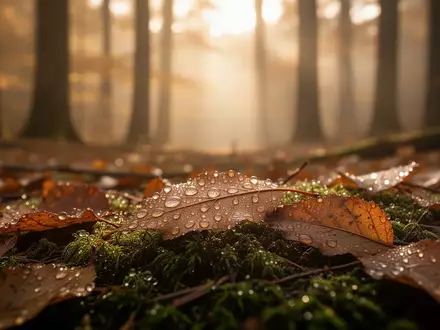 Ein nebliger Herbstwald mit taufrischen Blättern und weichem Licht als Sinnbild für Ruhe und Atemübungen. - Foto: über boerse-global.de