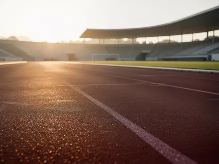 Eine minimalistische, moderne Leichtathletikbahn im Licht der Morgendämmerung. - Foto: über boerse-global.de