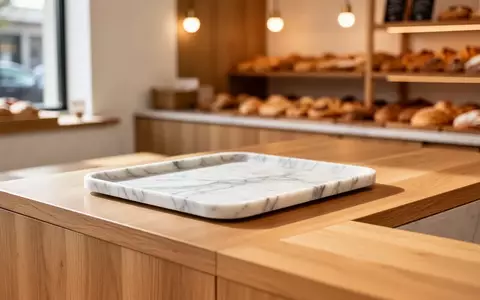Ein leerer Tresen in einer modernen Bäckerei mit warmem Licht und einer Marmorplatte. - Foto: über boerse-global.de
