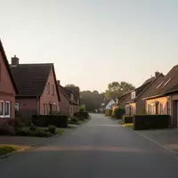 Eine ruhige Wohnstraße in einer ländlichen Region mit Backsteinhäusern im goldenen Licht der Abendsonne. - Foto: über boerse-global.de