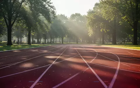 Eine leere, sonnendurchflutete Laufbahn in einem Park bei Tagesanbruch. - Foto: über boerse-global.de