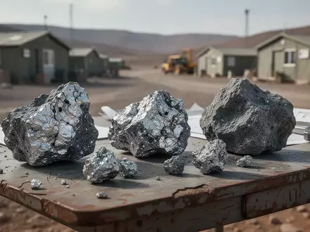 Nahaufnahme von titanhaltigen Erzproben auf einem geologischen Untersuchungstisch in einem Feldlager. - Foto: über boerse-global.de