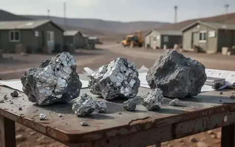 Nahaufnahme von titanhaltigen Erzproben auf einem geologischen Untersuchungstisch in einem Feldlager. - Foto: über boerse-global.de