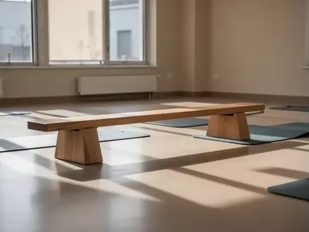 Ein heller, minimalistischer Rehabilitationsraum mit Übungsmatten und einer Balancierstange in einem sonnendurchfluteten Studio. - Foto: über boerse-global.de