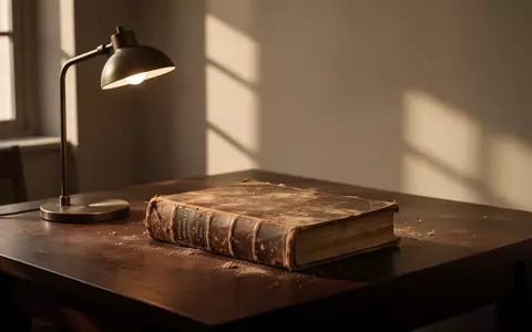 Ein altes, verstaubtes Buch liegt auf einem dunklen Holztisch in einem ruhigen Arbeitszimmer, beleuchtet durch weiches Sonnenlicht. - Foto: über boerse-global.de