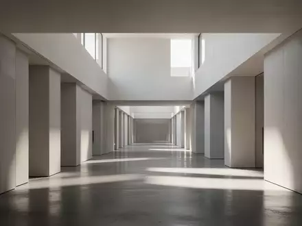 Ein minimalistischer, moderner Flur mit klaren architektonischen Linien und weichem Lichteinfall. - Foto: über boerse-global.de