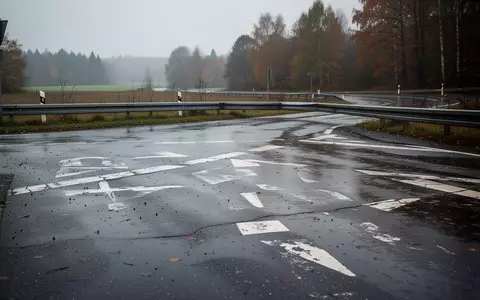 Eine verlassene, regennasse Straßenkreuzung mit Leitplanken an einem grauen Herbsttag. - Foto: über boerse-global.de