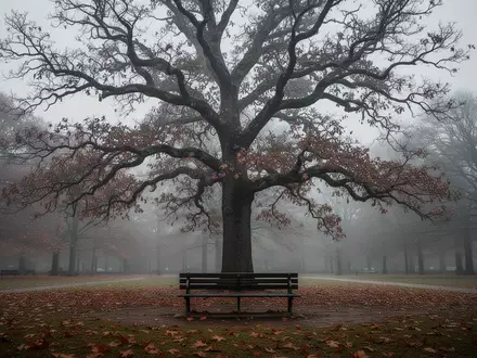 Eine leere Parkbank unter einem großen, blattlosen Baum an einem grauen Herbsttag, die das Gefühl von Einsamkeit vermittelt. - Foto: über boerse-global.de