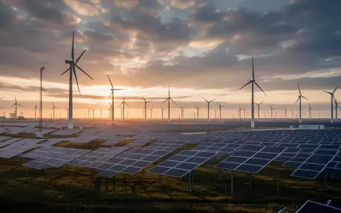 Weitläufige Landschaft mit Windkraftanlagen und Solarpaneelen als Symbol für Diversifizierung bei Kapitalanlagen. - Foto: über boerse-global.de
