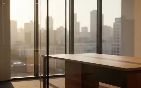 Ein minimalistischer, sonnendurchfluteter Schreibtisch in einem modernen Büro vor einer großen Fensterfront. - Foto: über boerse-global.de