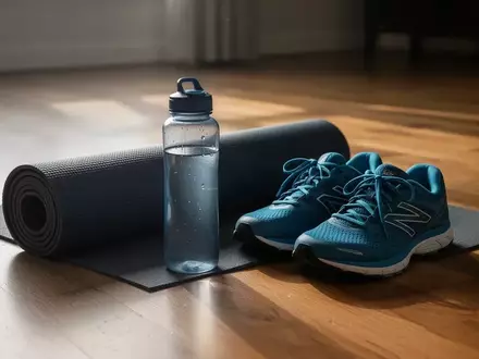 Symbolbild: Yogamatte, Trinkflasche und Laufschuhe - Foto: über boerse-global.de