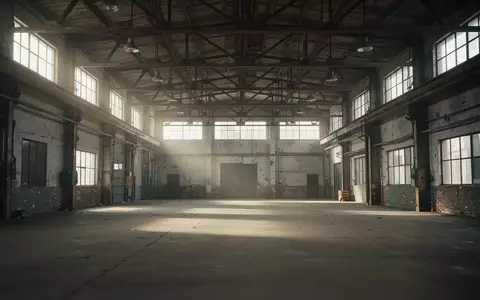 Leere Lagerhalle mit Stahlträgern und Betonboden als Kulisse für eine Feuerwehrübung - Foto: über boerse-global.de