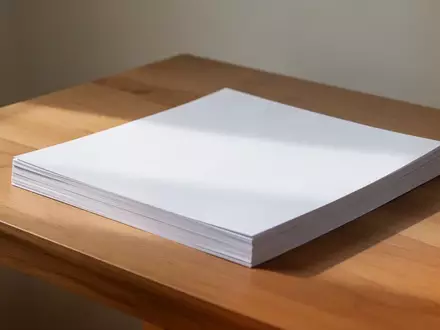 Ein Stapel weißes Papier auf einem schlichten Holztisch in einem hellen, aufgeräumten Büro. - Foto: über boerse-global.de