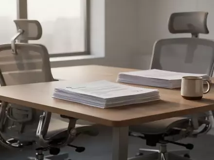 Ein minimalistischer Arbeitsplatz mit einem aufgeräumten Schreibtisch, Dokumenten und natürlichem Lichteinfall. - Foto: über boerse-global.de