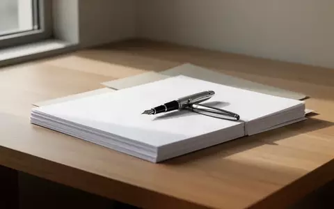 Ein minimalistischer Arbeitsplatz mit einem Füllfederhalter auf einem Stapel leerer Papiere bei natürlichem Tageslicht. - Foto: über boerse-global.de