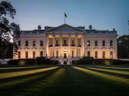 Das Weiße Haus in Washington D.C. während der Dämmerung, aufgenommen aus einer weiten Perspektive. - Foto: über boerse-global.de