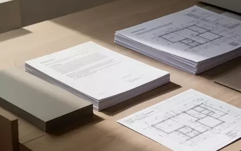 Ein minimalistischer, sauberer Arbeitsplatz mit gestapelten Dokumenten und Plänen in natürlichem Licht. - Foto: über boerse-global.de