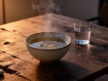 Eine dampfende Schale mit Suppe auf einem Holztisch bei Dämmerlicht. - Foto: über boerse-global.de
