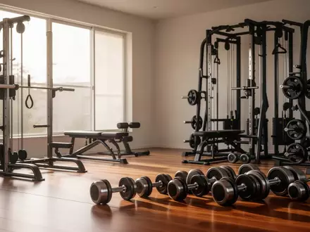 Ein minimalistisch eingerichteter privater Fitnessraum mit hochwertigen Trainingsgeräten in einer hellen, ruhigen Umgebung. - Foto: über boerse-global.de