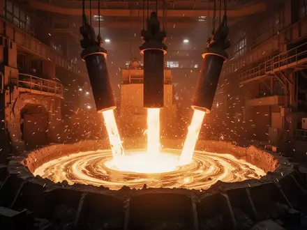 Ein glühender Elektrolichtbogenofen mit flüssigem Stahl in einem finnischen Stahlwerk. - Foto: über boerse-global.de