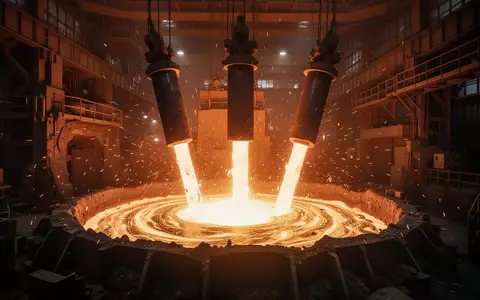 Ein glühender Elektrolichtbogenofen mit flüssigem Stahl in einem finnischen Stahlwerk. - Foto: über boerse-global.de
