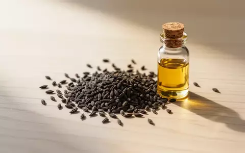 Schwarzkümmelsamen und ein Fläschchen mit ätherischem Öl auf einer Holzoberfläche. - Foto: über boerse-global.de
