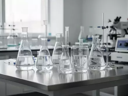 Laborausstattung mit Glasgeräten und Probenflüssigkeiten auf einem Edelstahltisch zur wissenschaftlichen Analyse. - Foto: über boerse-global.de