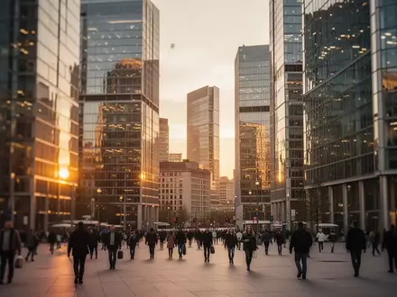 Moderne Bürogebäude in einem europäischen Finanzviertel bei Sonnenuntergang - Foto: über boerse-global.de