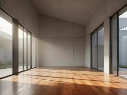 Ein minimalistischer, lichtdurchfluteter Raum mit glatten Betonwänden und poliertem Holzboden in einer ruhigen, modernen Umgebung. - Foto: über boerse-global.de