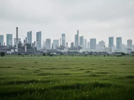 Landschaftsaufnahme mit dem Übergang von einer urbanen Industrielandschaft zu einer ländlichen Wiesenfläche. - Foto: über boerse-global.de