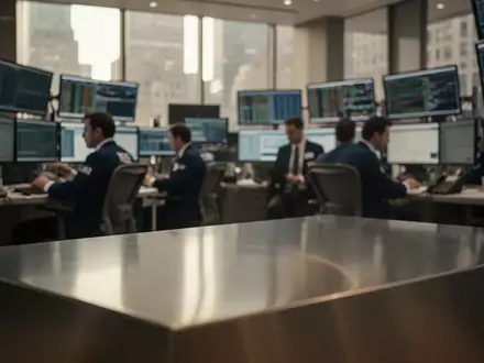 Ein belebter Börsensaal mit Finanzexperten an ihren Arbeitsplätzen bei natürlichem Tageslicht. - Foto: über boerse-global.de
