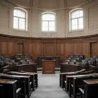Leerer Plenarsaal mit hölzernen Sitzreihen in einem historischen Parlamentsgebäude bei natürlichem Tageslicht. - Foto: über boerse-global.de