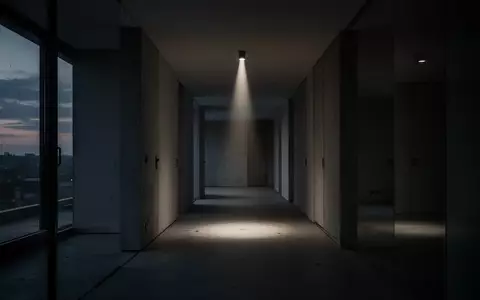 Ein schmaler Lichtstrahl fällt in einen dunklen, menschenleeren Flur einer modernen Wohnung. - Foto: über boerse-global.de