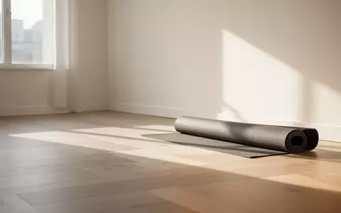 Ein heller, minimalistischer Übungsraum mit einem aufgerollten Yogamatten-Modell auf einem Holzboden in natürlichem Licht. - Foto: über boerse-global.de