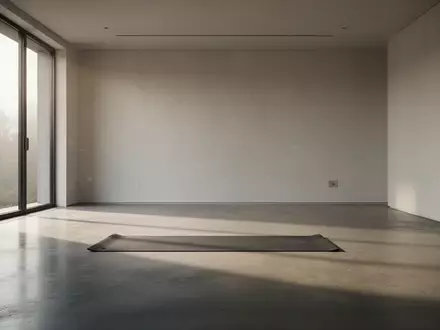 Ein minimalistischer, moderner Raum mit einer einzelnen Yogamatte auf einem Betonboden, der Disziplin und Selbstoptimierung symbolisiert. - Foto: über boerse-global.de